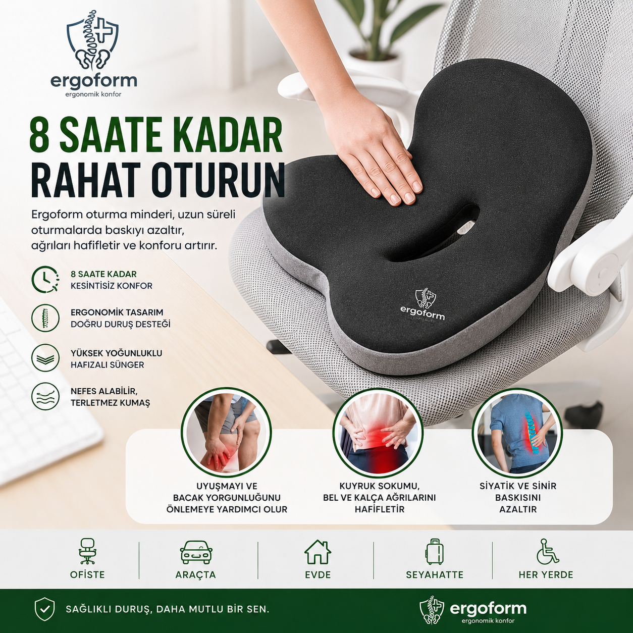 Ergoform® Ergonomik Destek Yastığı | Bel ve Sırt Desteği