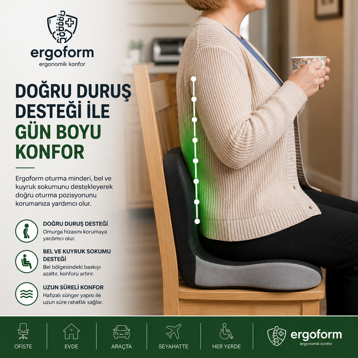 Ergoform® Ergonomik Destek Yastığı | Bel ve Sırt Desteği